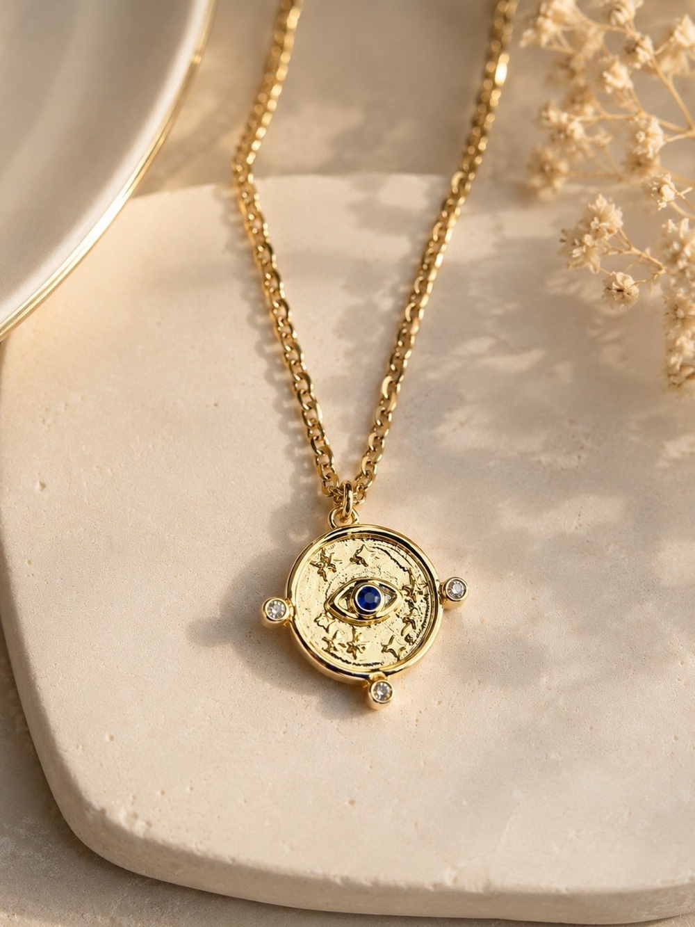 NEW 14K Gold-Plated Meghan Markle Inspired Evil Eye Talisman Pendant Necklace